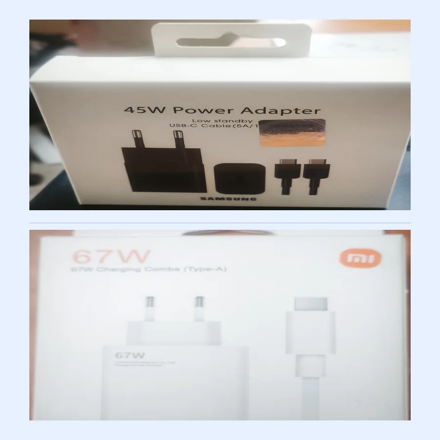 Cargadores originales Samsung 45W y Xiaomi 67W